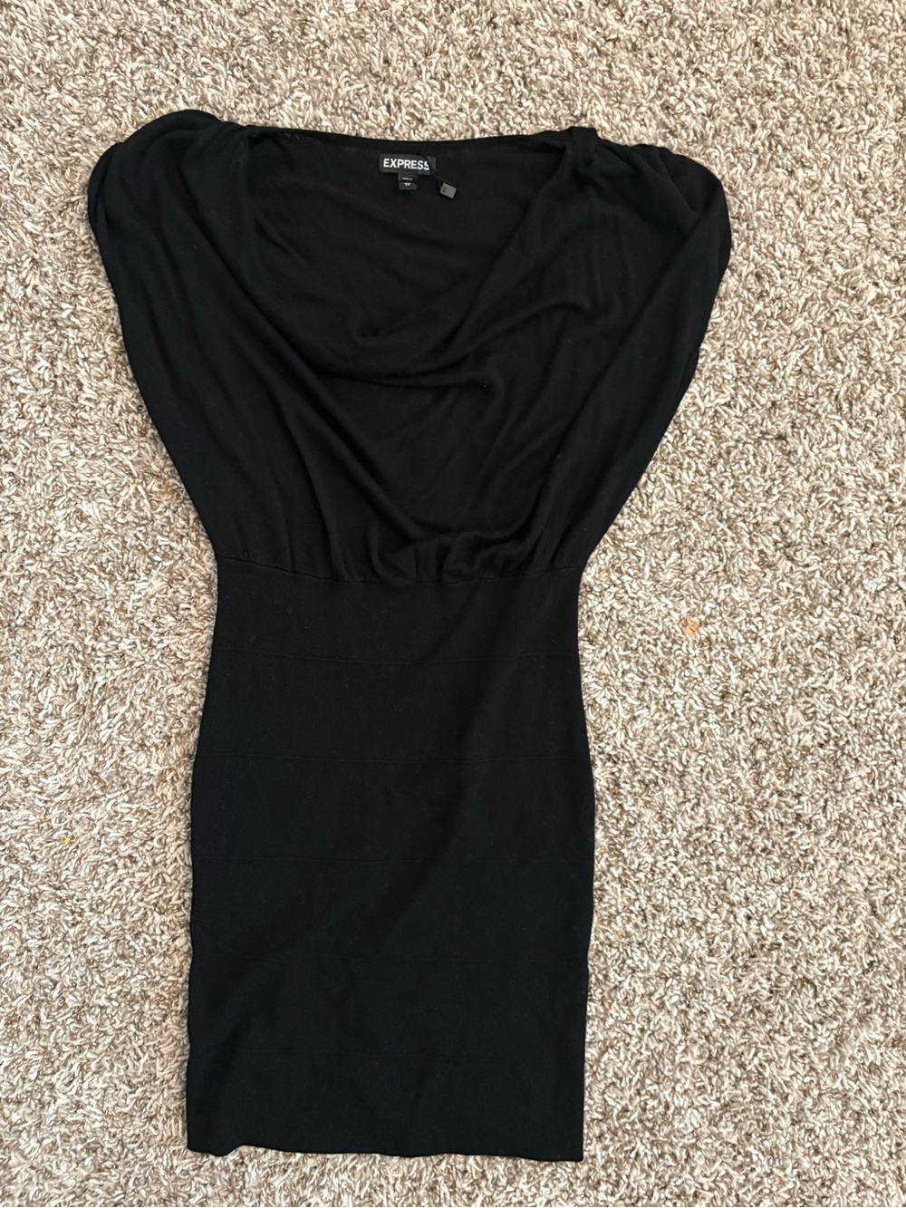 Express Black Mini Drape-Neck Dress